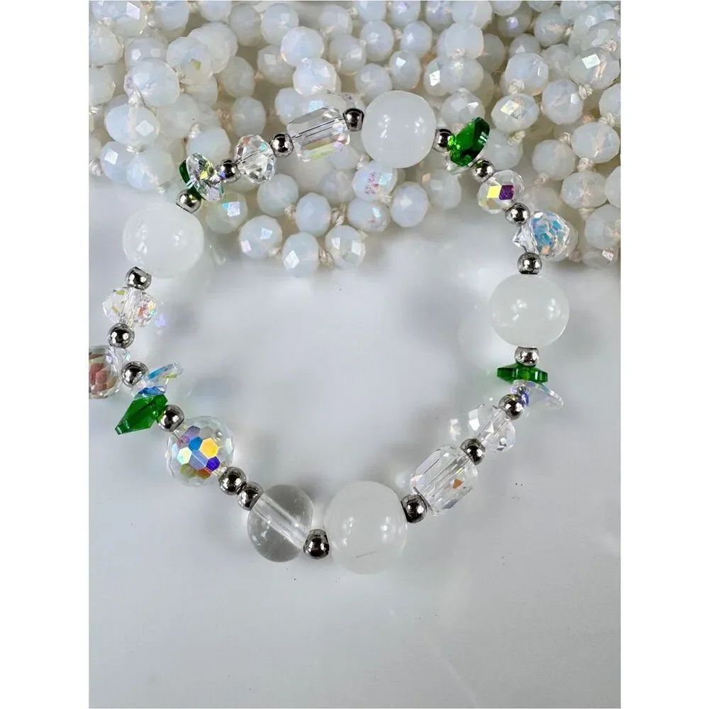 Crystal & Green Accent Stones Stretch Bracelet - Women Jewelry